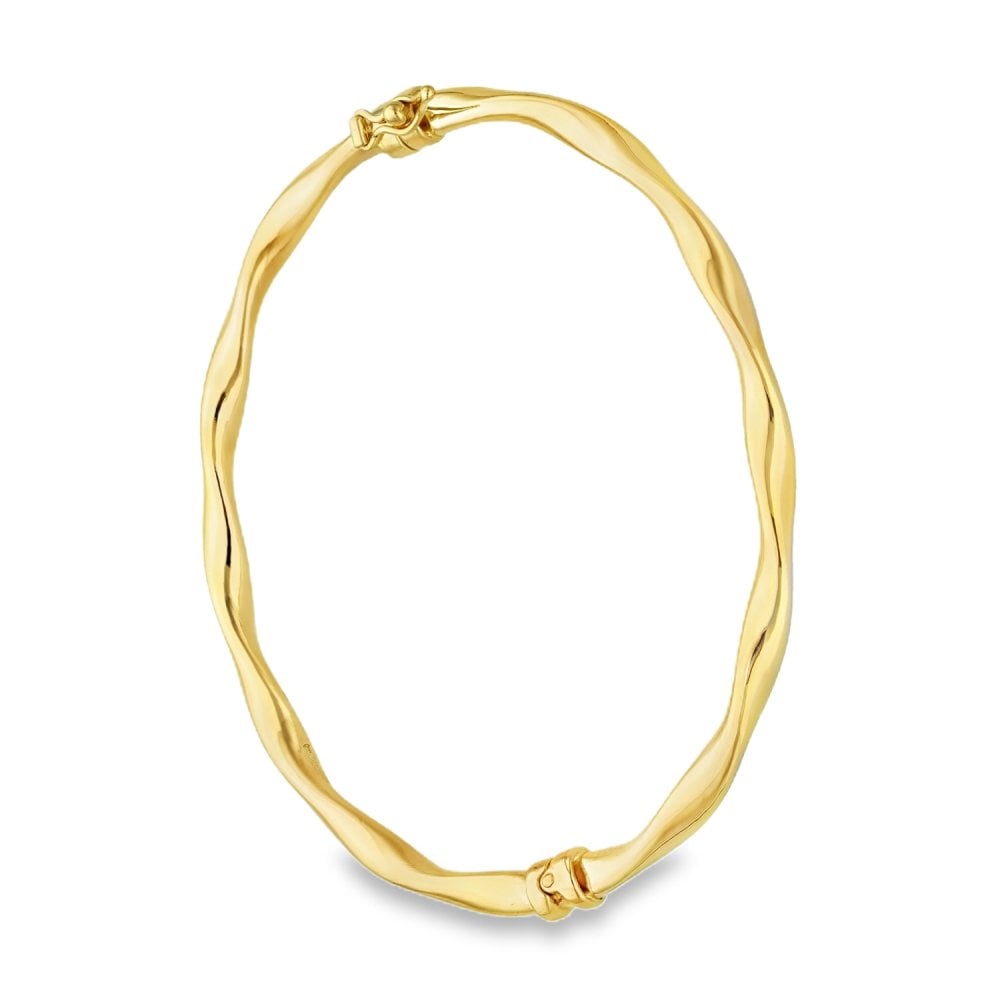 9ct Yellow Gold Hollow Twist Hinged Bangle - 18cm - 3.6g