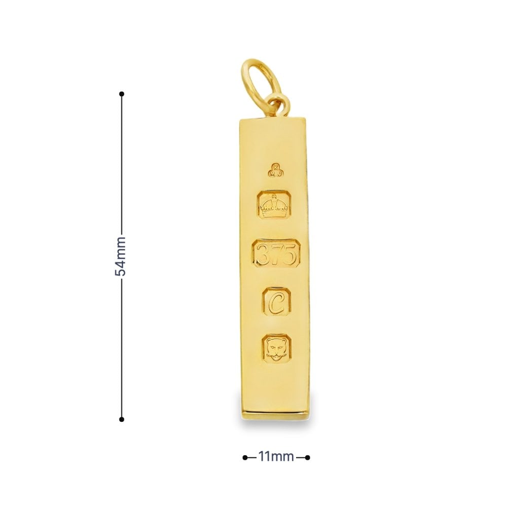 9ct Yellow Gold Heavy Ingot Pendant - 11x49x5mm - 30.2g