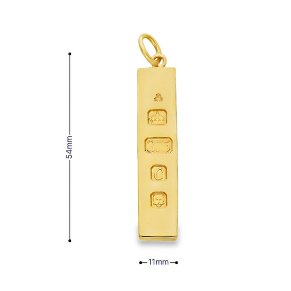 9ct Yellow Gold Heavy Ingot Pendant - 11x49x5mm - 30.2g