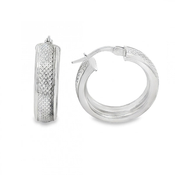 9ct White Gold Patterned Hoop Earrings - 22x23x6mm - 2.3g