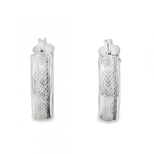 9ct White Gold Patterned Hoop Earrings - 22x23x6mm - 2.3g
