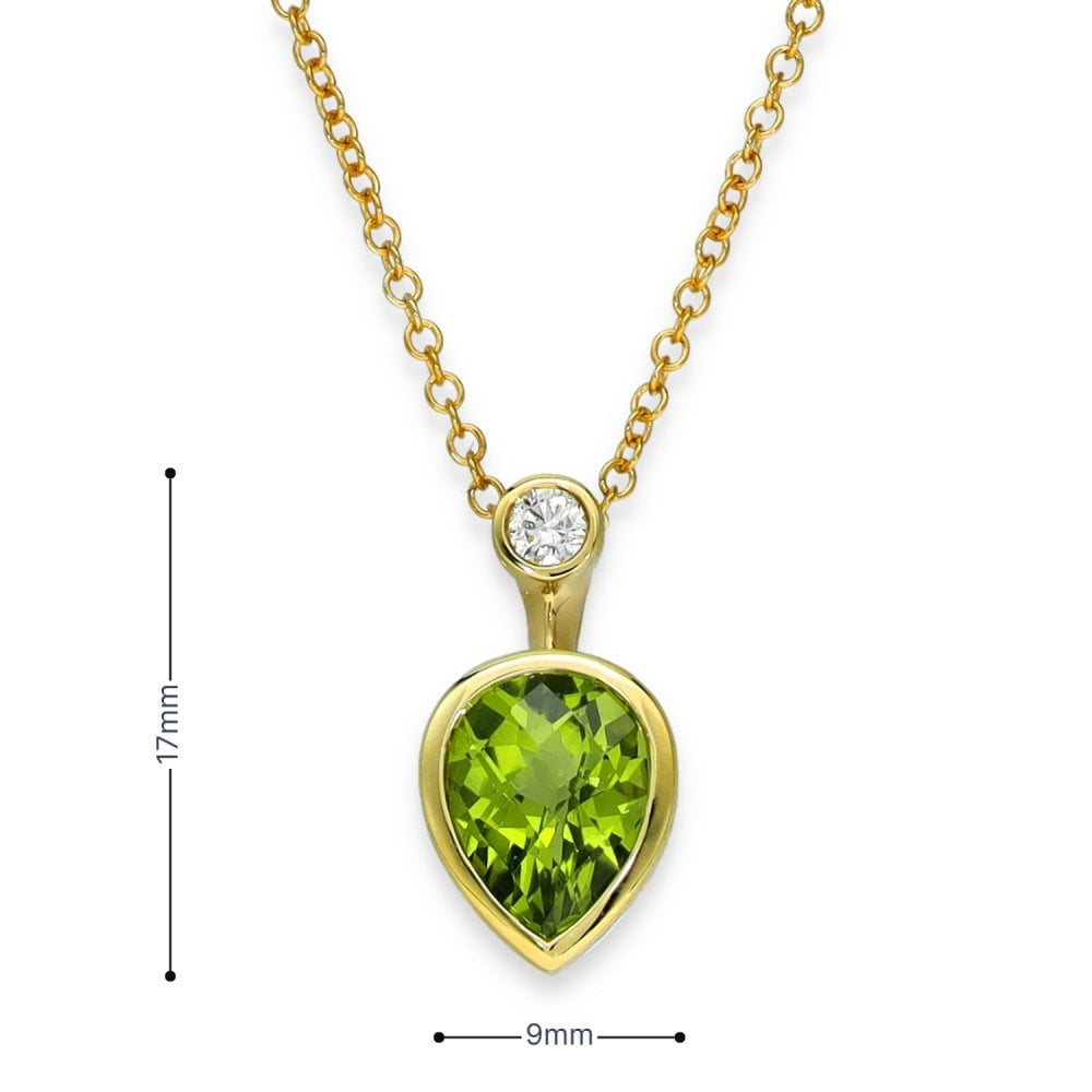 9ct Yellow Gold Peridot & Diamond Pendant & Necklace - 18" -3.1g