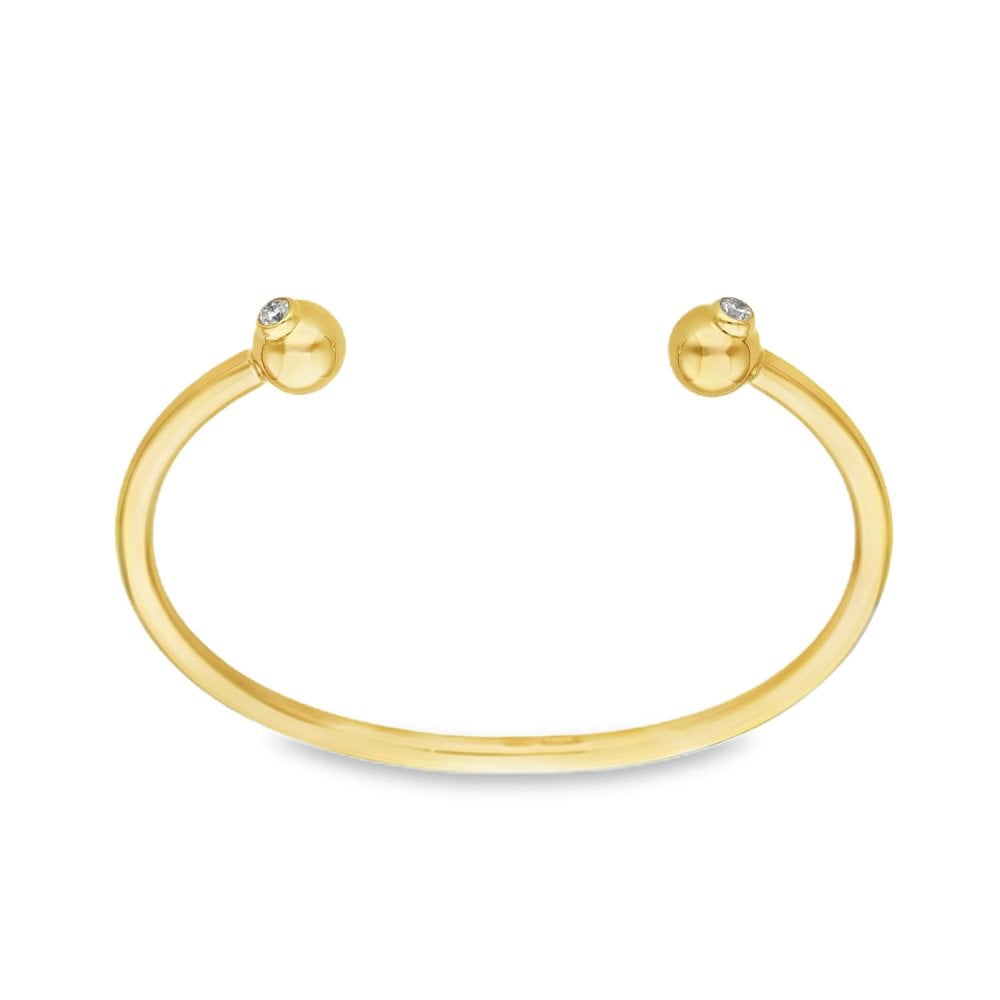 9ct Yellow Gold Diamond Torque Bangle - 16.5cm - 16.1g