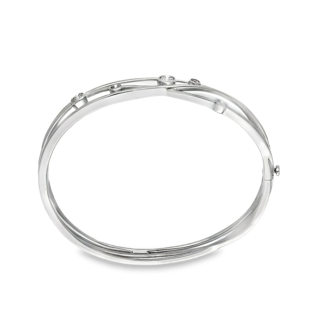 18ct White Gold Lunar Diamond Bangle – 17cm – 30.2g