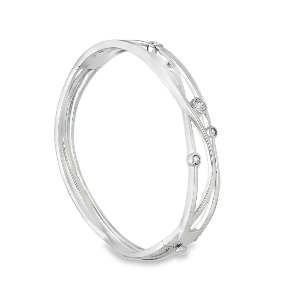 18ct White Gold Lunar Diamond Bangle – 17cm – 30.2g