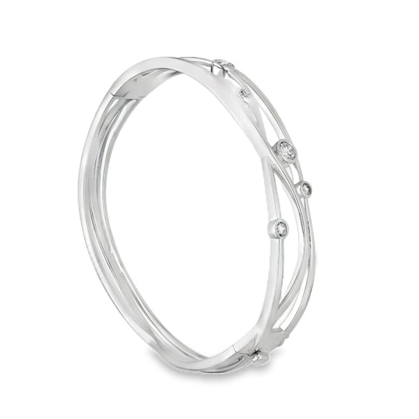 18ct White Gold Lunar Diamond Bangle – 17cm – 30.2g
