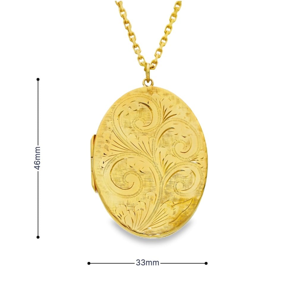 9ct Yellow Gold Feather-Engraved Locket & Chain - 33x46x4mm -22"