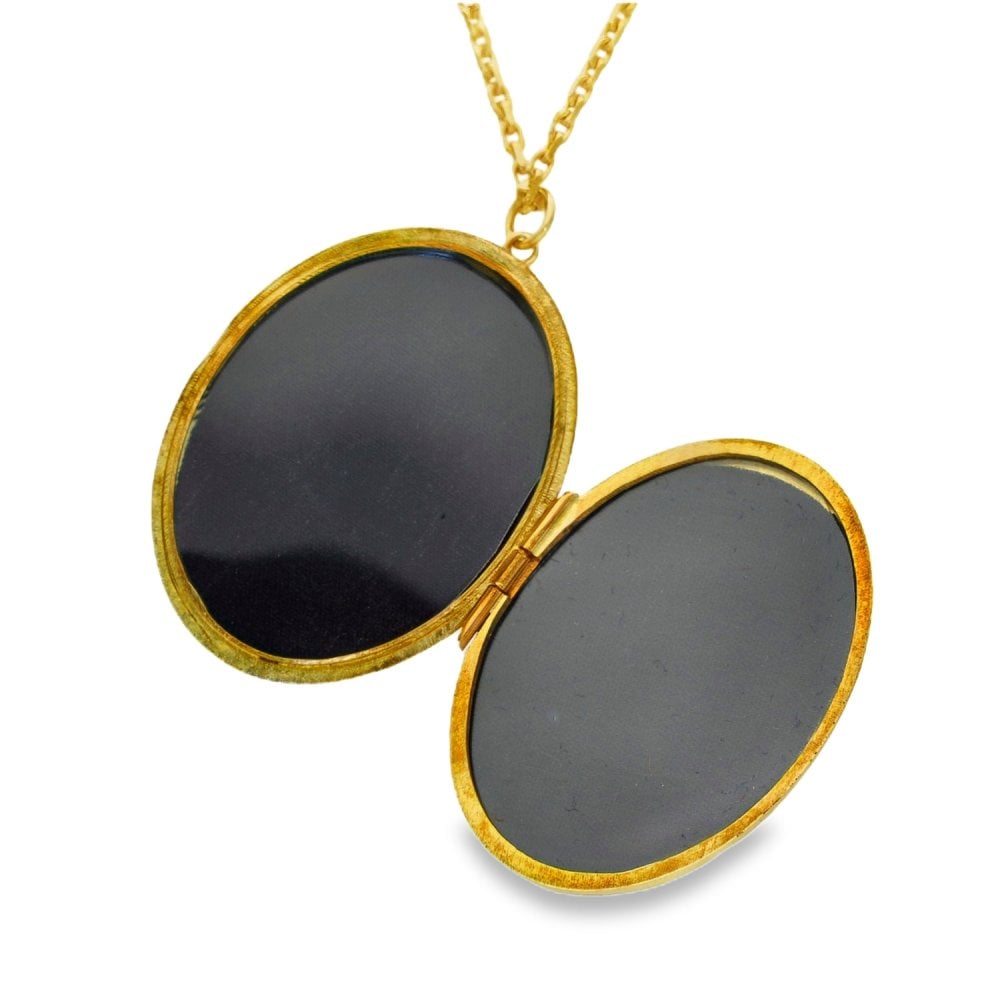 9ct Yellow Gold Feather-Engraved Locket & Chain - 33x46x4mm -22"