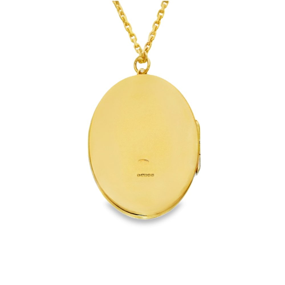 9ct Yellow Gold Feather-Engraved Locket & Chain - 33x46x4mm -22"