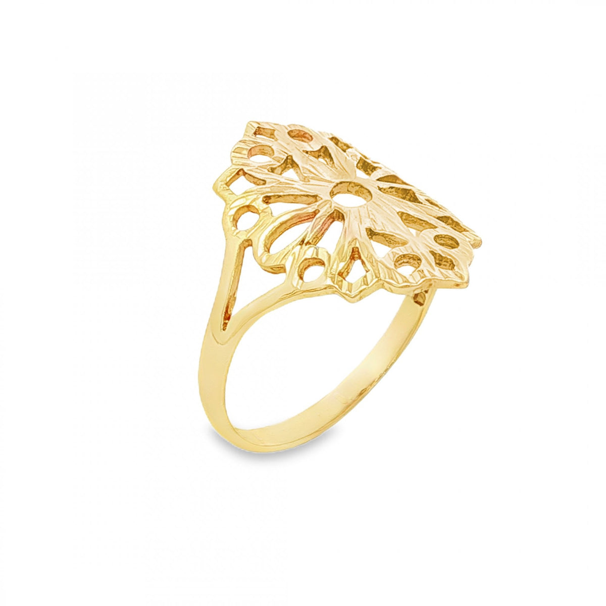 9ct Yellow Gold Filigree Ring - Size N½ - 1.9g