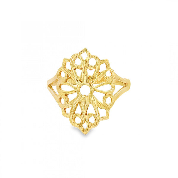 9ct Yellow Gold Filigree Ring - Size N½ - 1.9g