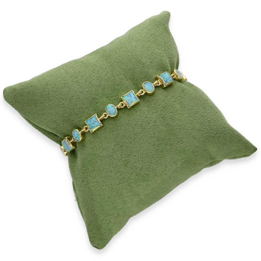 9ct Yellow Gold Square & Oval Opal Bracelet - 7.5" - 11.2g