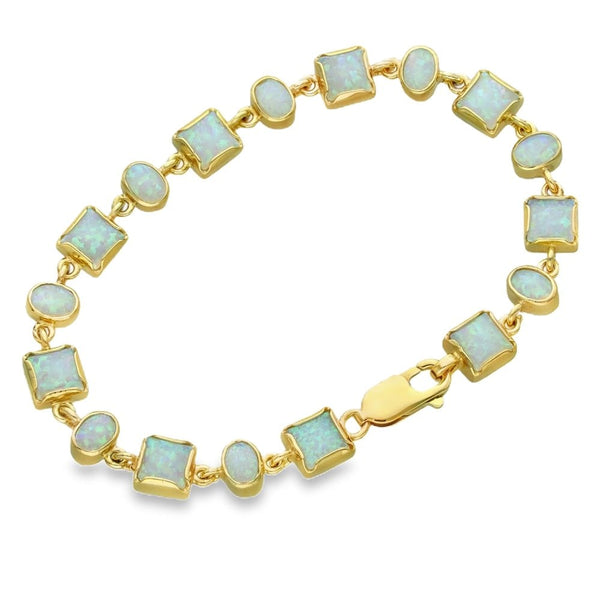 9ct Yellow Gold Square & Oval Opal Bracelet - 7.5" - 11.2g