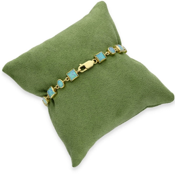 9ct Yellow Gold Square & Oval Opal Bracelet - 7.5" - 11.2g