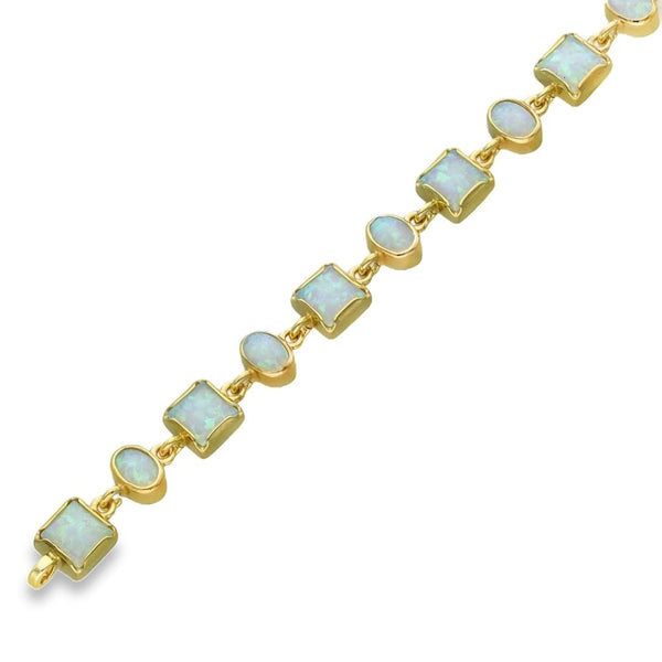 9ct Yellow Gold Square & Oval Opal Bracelet - 7.5" - 11.2g