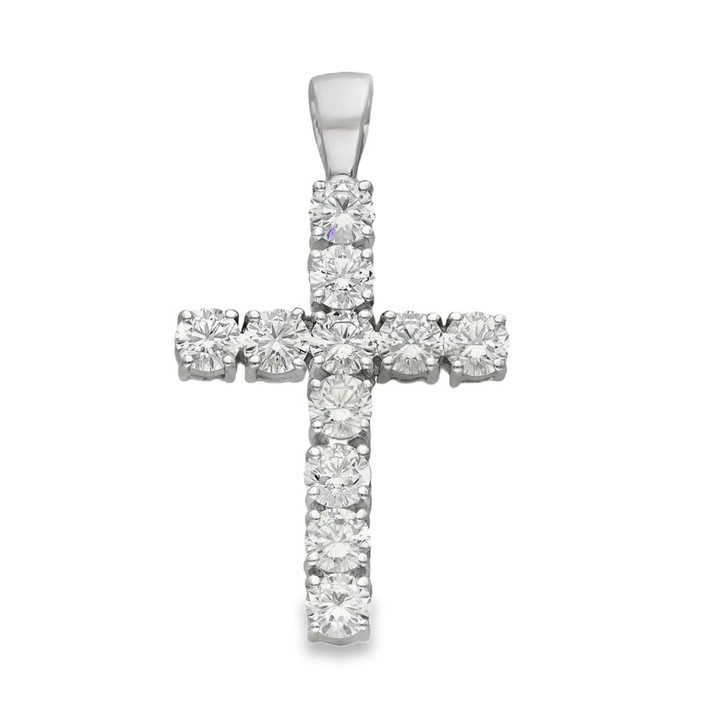 18ct White Gold Diamond Cross Pendant - 19x33x4.5mm - 1.98ct