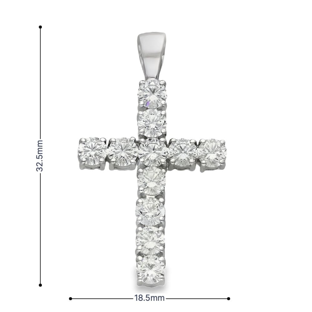 18ct White Gold Diamond Cross Pendant - 19x33x4.5mm - 1.98ct