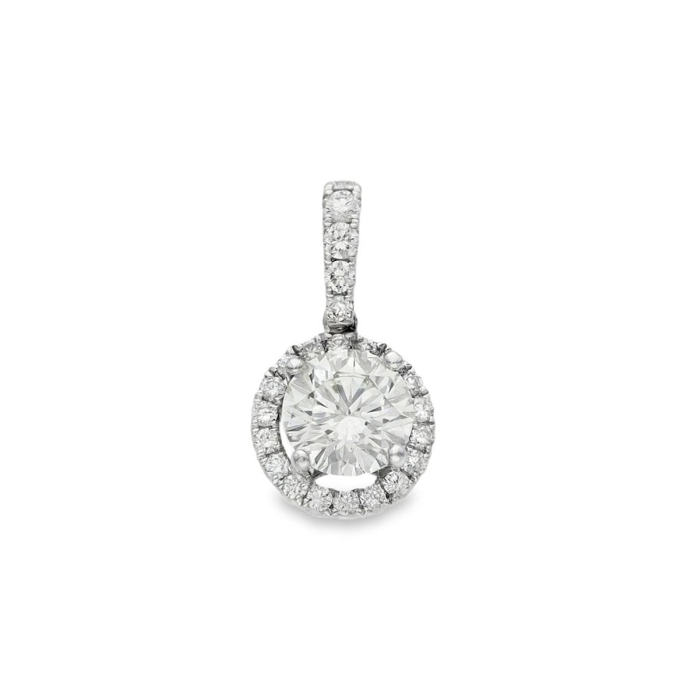 18ct White Gold Diamond Halo Cluster Pendant - 8x16x5mm - 1.00ct