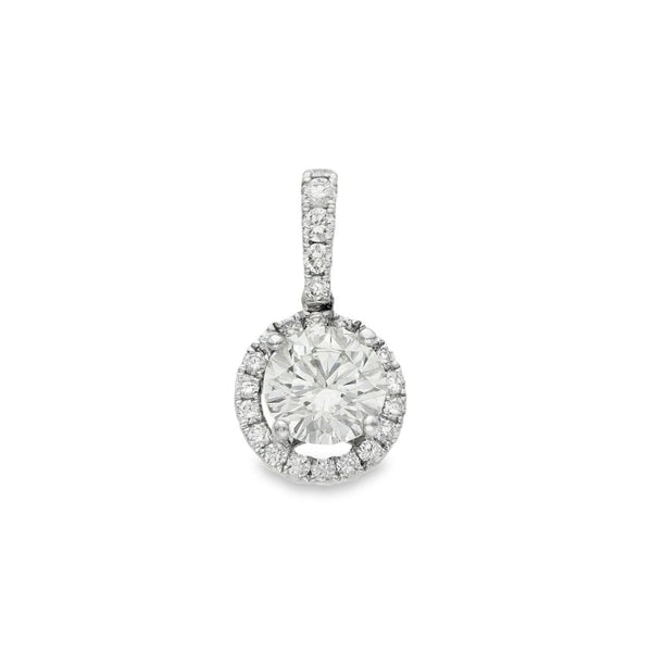 18ct White Gold Diamond Halo Cluster Pendant - 8x16x5mm - 1.00ct