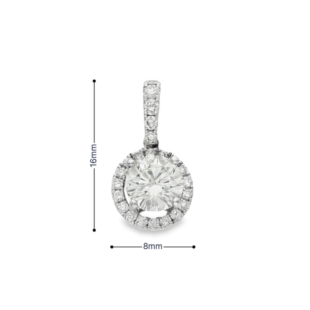 18ct White Gold Diamond Halo Cluster Pendant - 8x16x5mm - 1.00ct