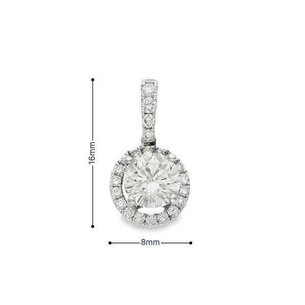 18ct White Gold Diamond Halo Cluster Pendant - 8x16x5mm - 1.00ct