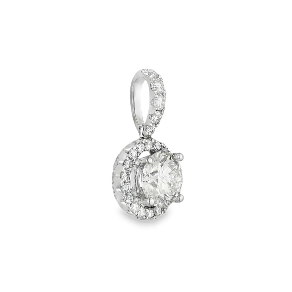 18ct White Gold Diamond Halo Cluster Pendant - 8x16x5mm - 1.00ct