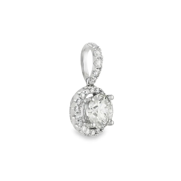 18ct White Gold Diamond Halo Cluster Pendant - 8x16x5mm - 1.00ct