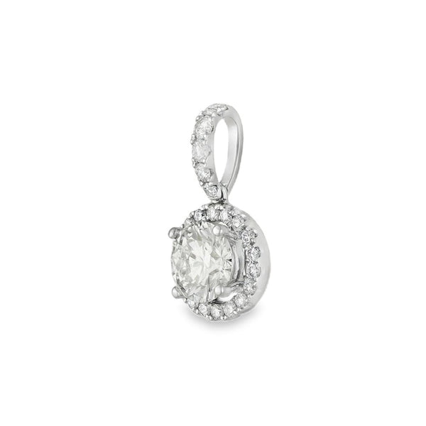 18ct White Gold Diamond Halo Cluster Pendant - 8x16x5mm - 1.00ct