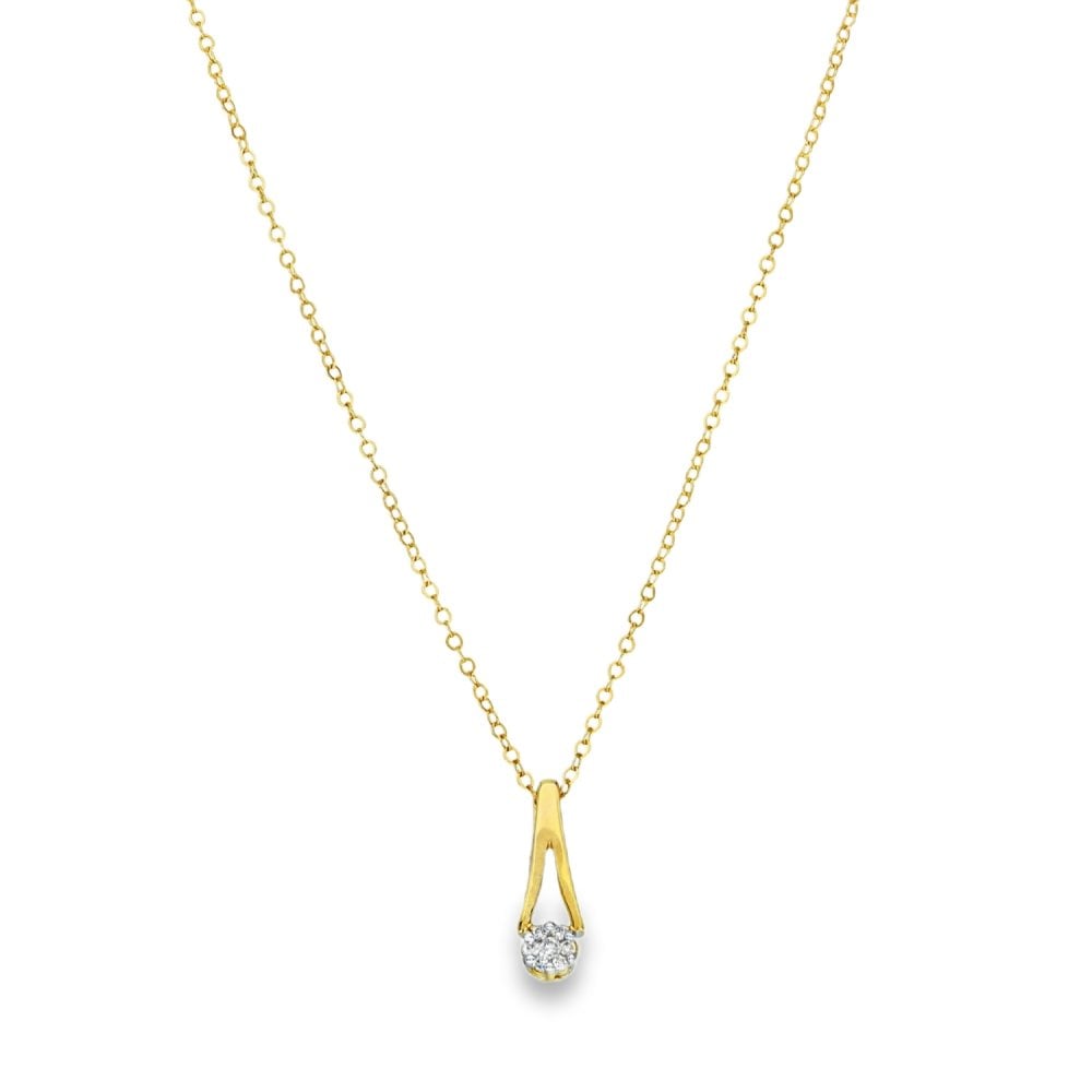 9ct Yellow Gold Diamond Cluster Pendant & Necklace - 18" -0.06ct