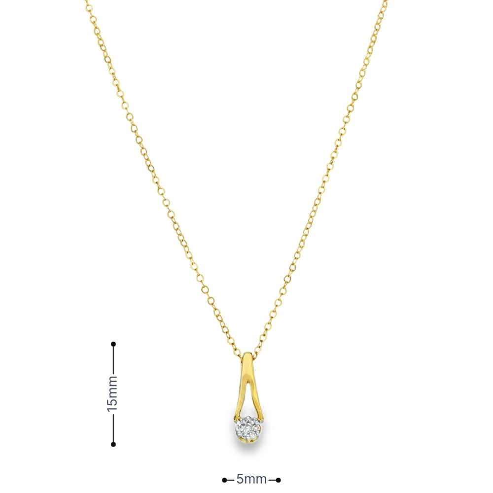 9ct Yellow Gold Diamond Cluster Pendant & Necklace - 18" -0.06ct