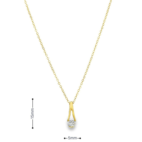 9ct Yellow Gold Diamond Cluster Pendant & Necklace - 18" -0.06ct