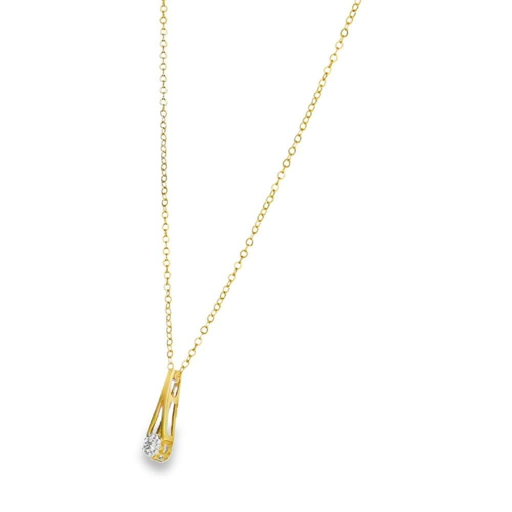 9ct Yellow Gold Diamond Cluster Pendant & Necklace - 18" -0.06ct