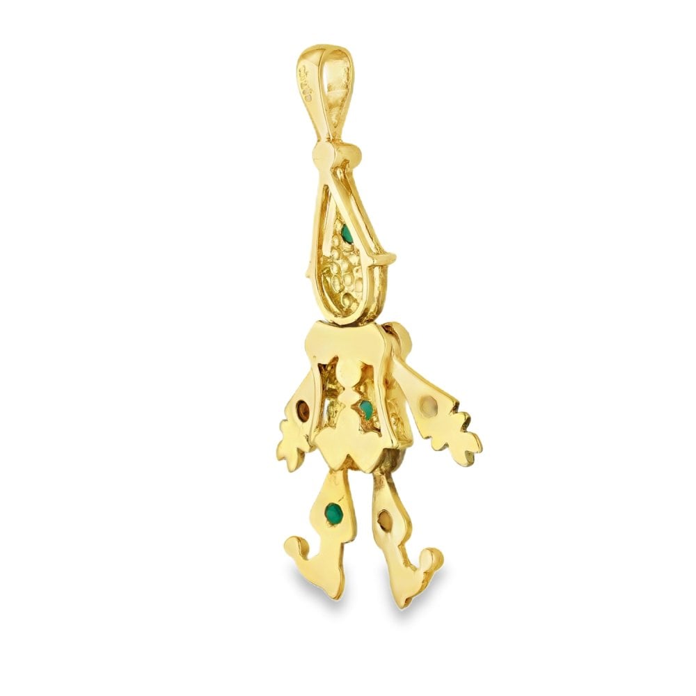 9ct Yellow Gold Multi-Gemstone Clown Pendant - 20x46x4.5mm -5.0g