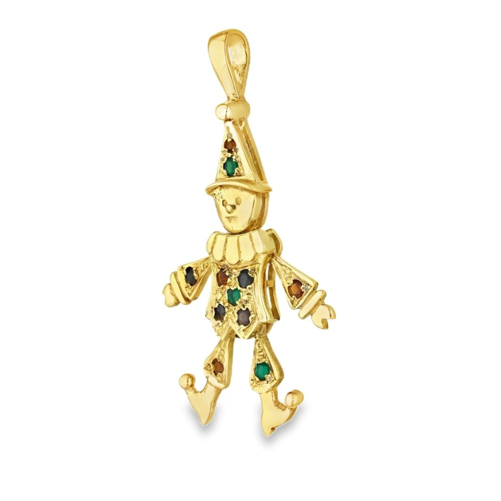 9ct Yellow Gold Multi-Gemstone Clown Pendant - 20x46x4.5mm -5.0g