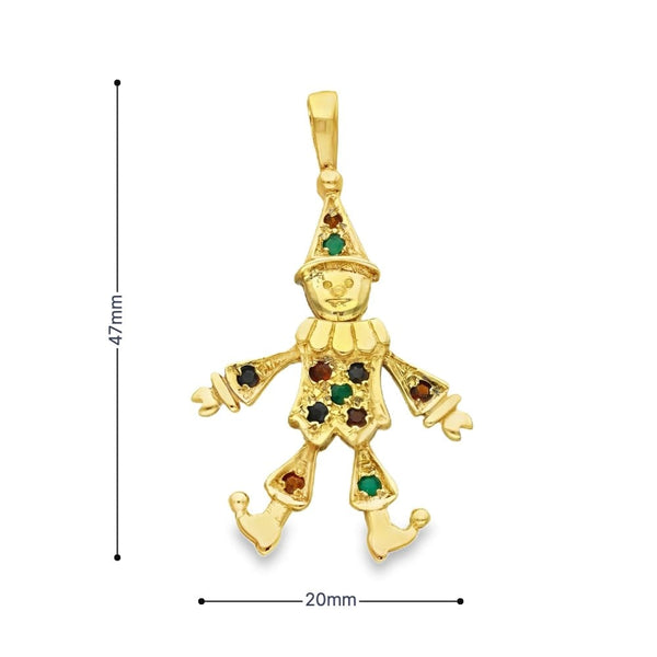 9ct Yellow Gold Multi-Gemstone Clown Pendant - 20x46x4.5mm -5.0g