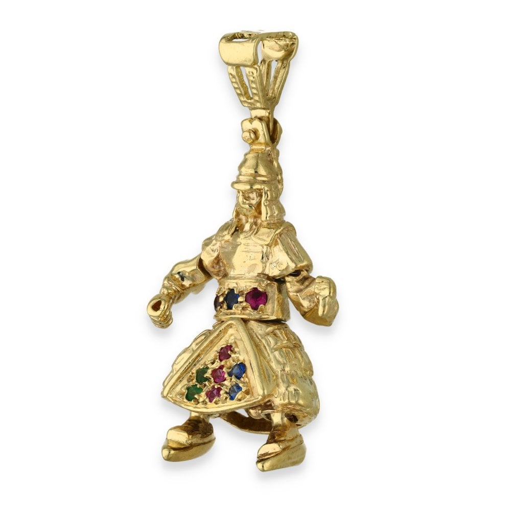 9ct Yellow Gold Multi-Gemstone Samurai Pendant - 19x36x12mm