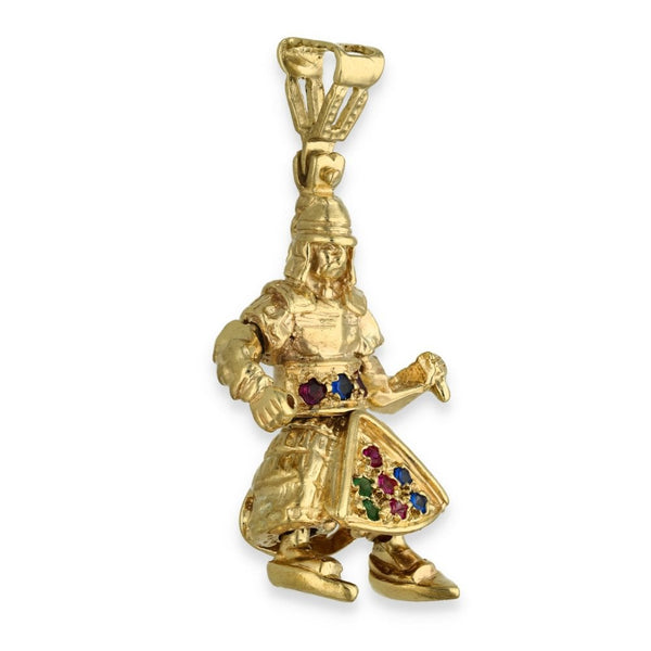 9ct Yellow Gold Multi-Gemstone Samurai Pendant - 19x36x12mm