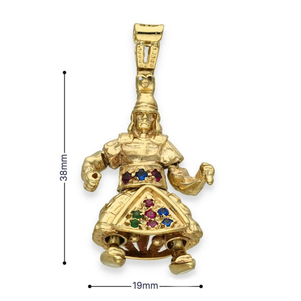 9ct Yellow Gold Multi-Gemstone Samurai Pendant - 19x36x12mm