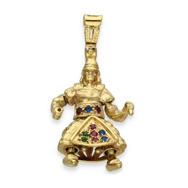 9ct Yellow Gold Multi-Gemstone Samurai Pendant - 19x36x12mm