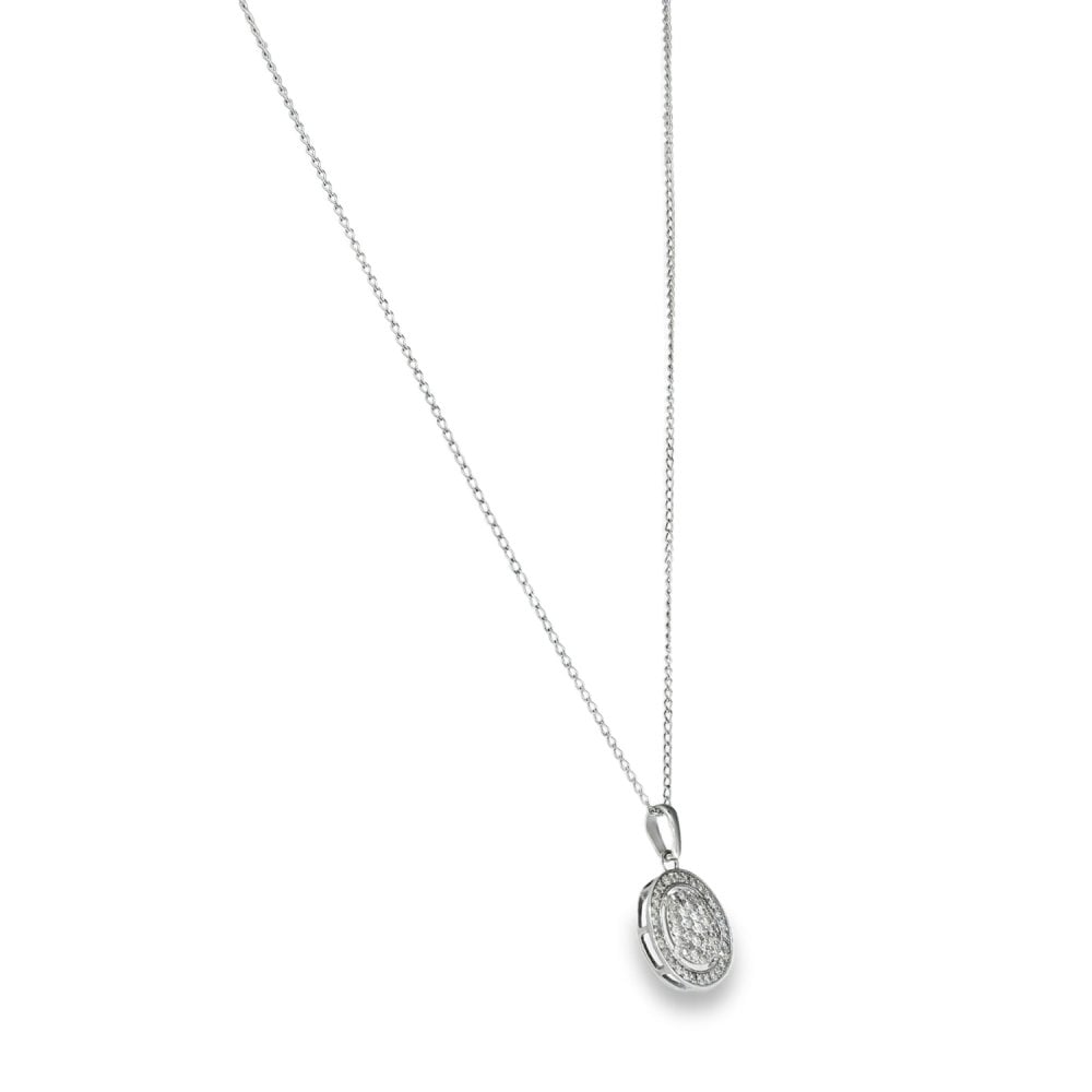 9ct White Gold Diamond Cluster Pendant & Necklace - 18" - 0.45ct