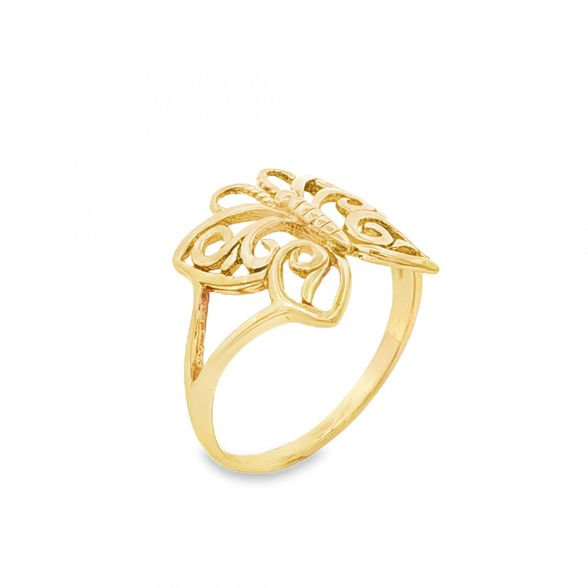 9ct Yellow Gold Filigree Butterfly Ring - Size M - 14mm