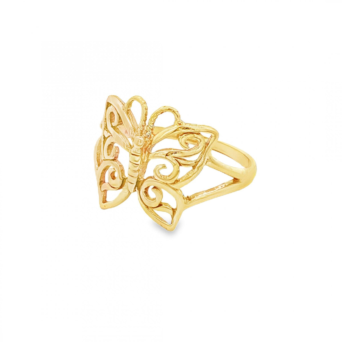 9ct Yellow Gold Filigree Butterfly Ring - Size M - 14mm