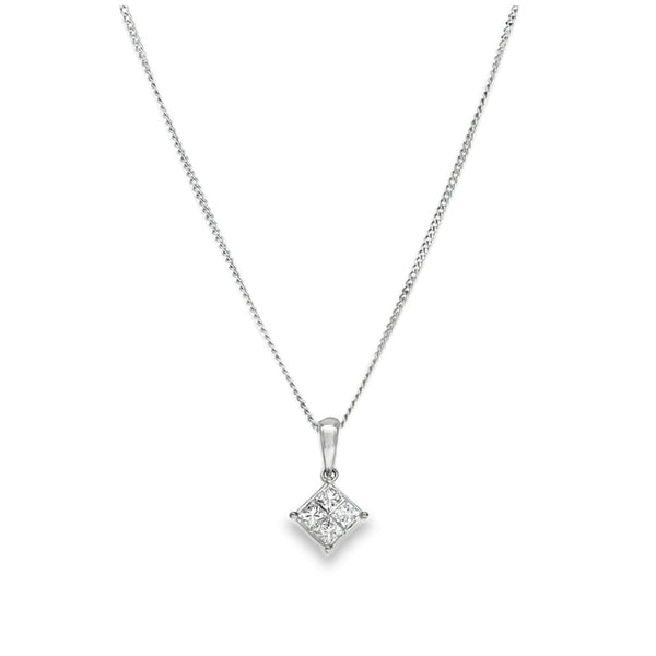 18ct White Gold Diamond Cluster Pendant & Necklace - 18" -0.25ct