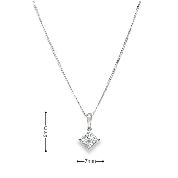 18ct White Gold Diamond Cluster Pendant & Necklace - 18" -0.25ct