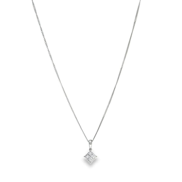 18ct White Gold Diamond Cluster Pendant & Necklace - 18" -0.25ct