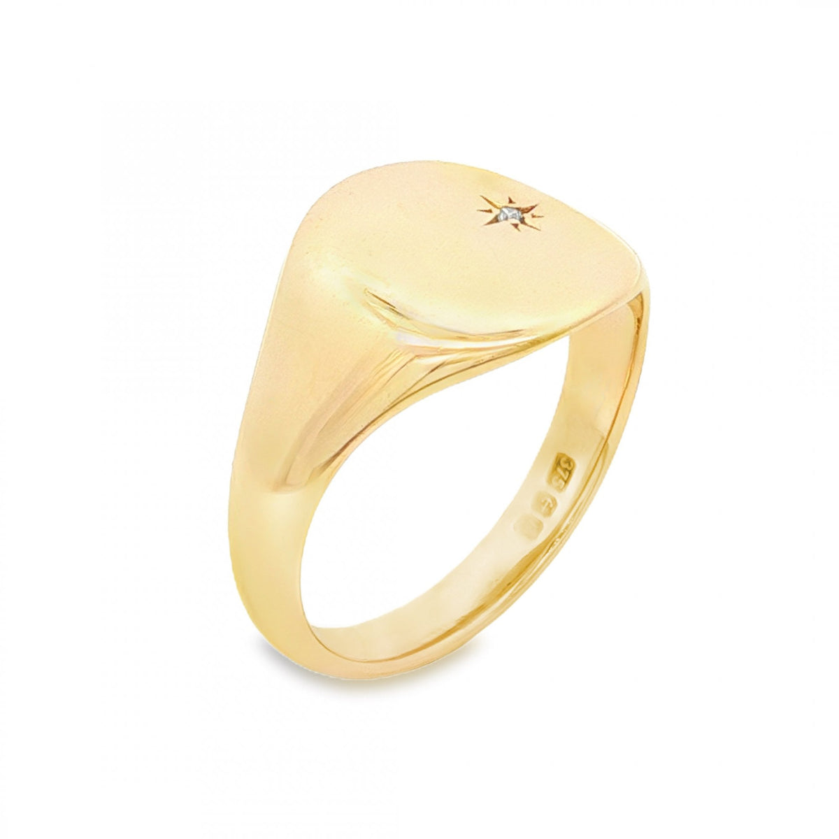 9ct Yellow Gold Diamond Starburst Signet Ring - Size U - 14mm