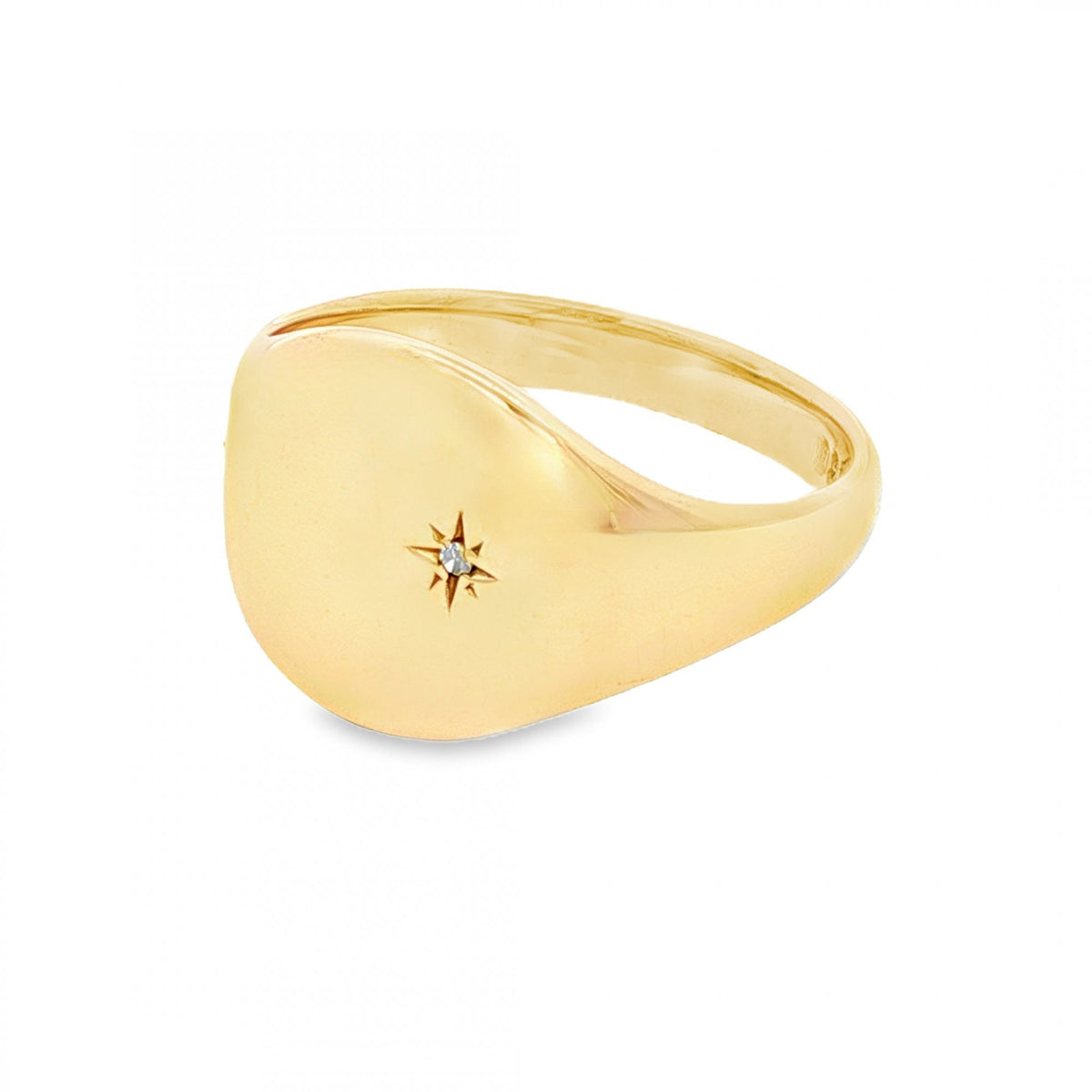 9ct Yellow Gold Diamond Starburst Signet Ring - Size U - 14mm
