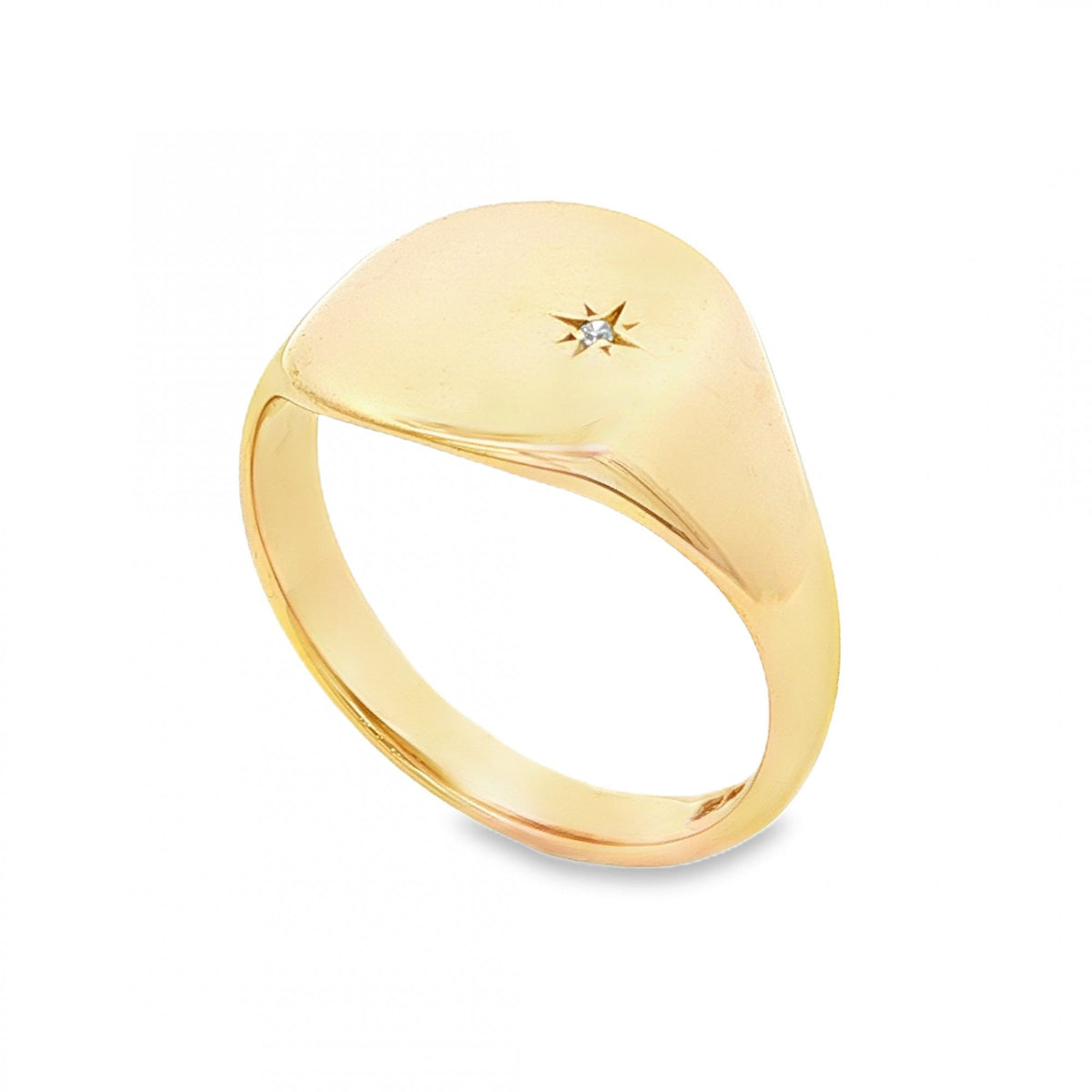 9ct Yellow Gold Diamond Starburst Signet Ring - Size U - 14mm