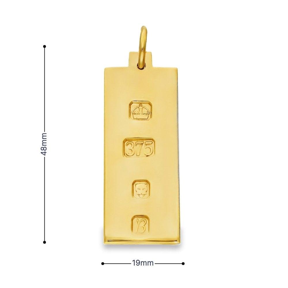 9ct Yellow Gold Heavy Ingot Pendant - 19x48x3.5mm - 34.2g