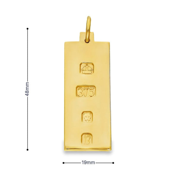 9ct Yellow Gold Heavy Ingot Pendant - 19x48x3.5mm - 34.2g